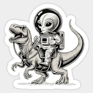 Alien Riding Dinosaur Sticker